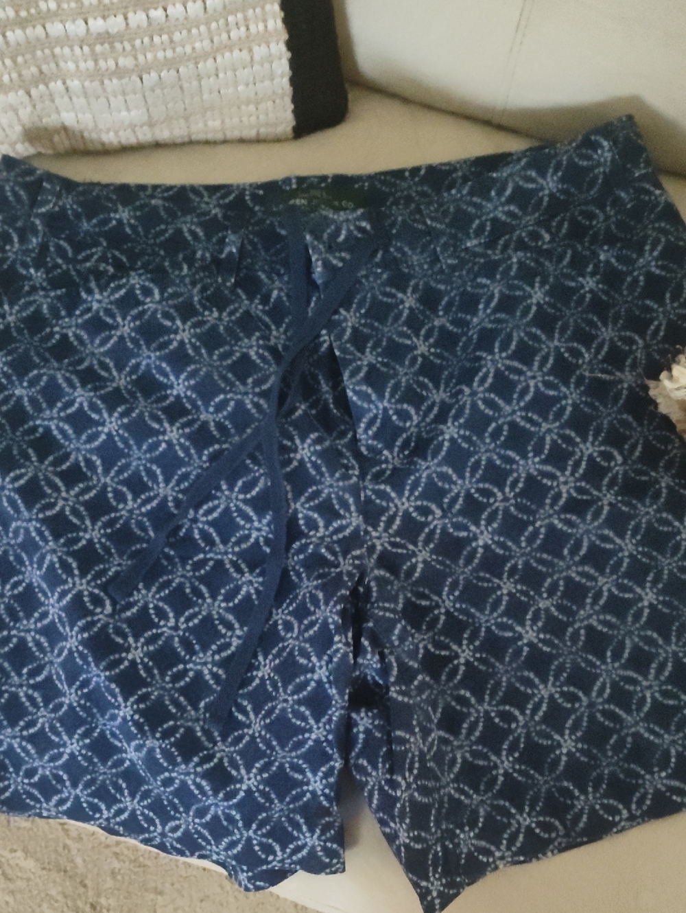Ralph Lauren Women's Shorts Navy Blue Patterned Drawstring Shorts